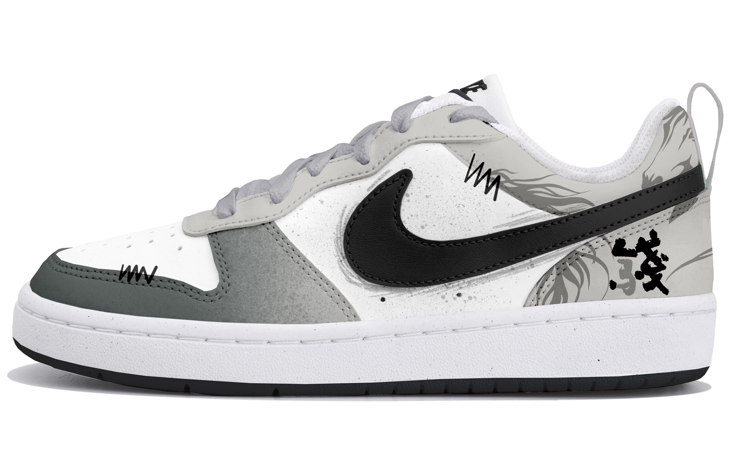 

Nike Court Borough Synthetic Leather Low top Kids' Skateboarding Shoes Black Gray Teenagers