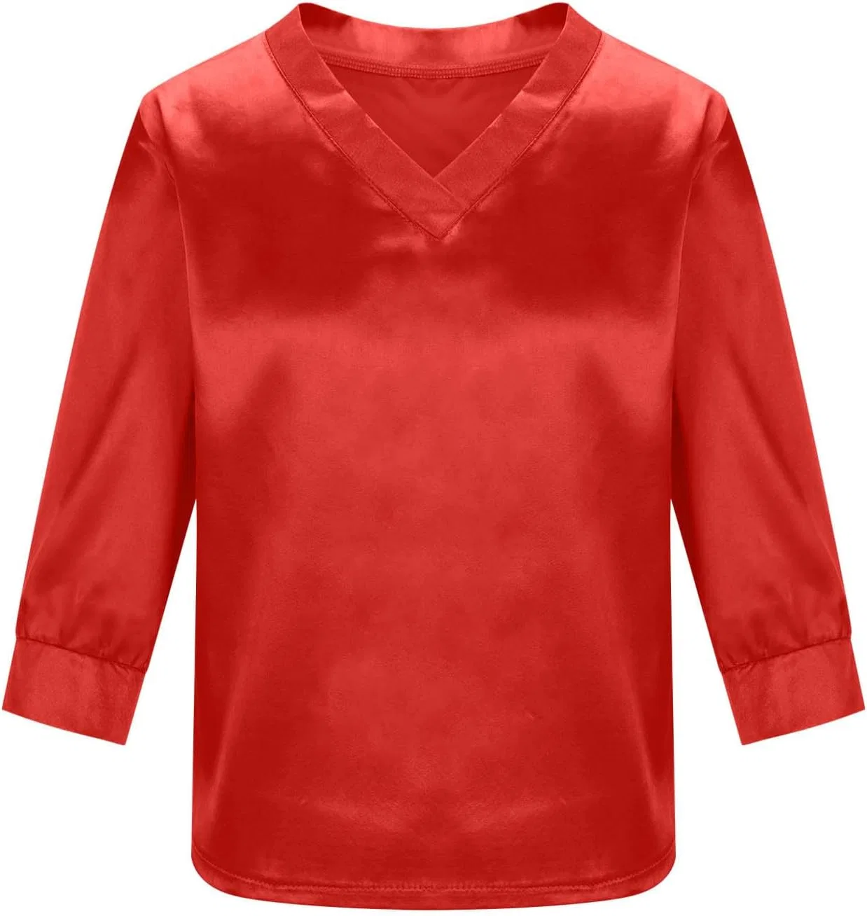 Детская блуза с V-образным вырезом и рукавом 3/4, сатин, Generic, Red — фото 4