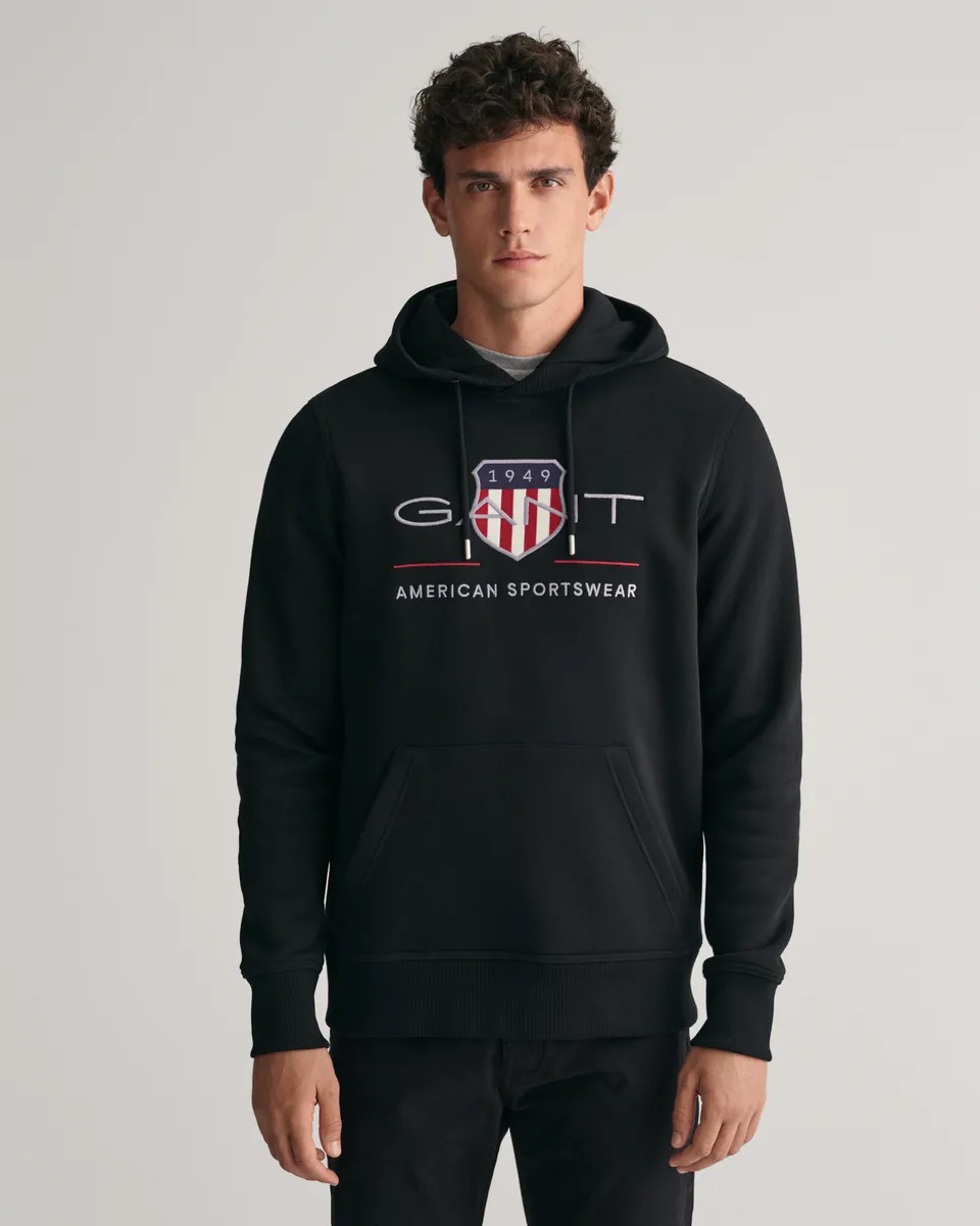 

Толстовка с капюшоном "REG ARCHIVE SHIELD HOODIE" с модной вышивкой логотипа на груди Gant, черный