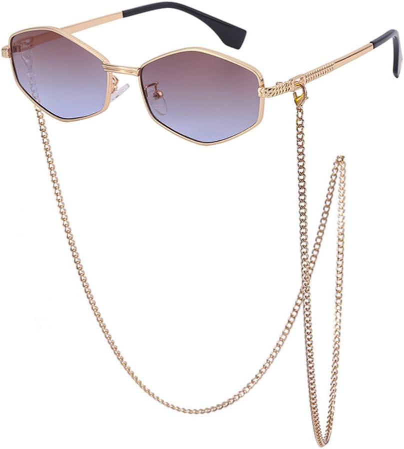 

Необычные металлические солнцезащитные очки в маленькой оправе с цепочкой, женские, роскошные модные солнцезащитные очки в ромбовидной форме для женщин в стиле панк TYUVIVO, C2