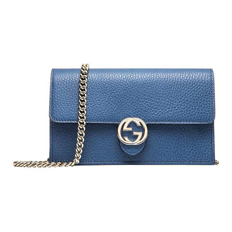 

GUCCI Сумка-мессенджер WOC Leather с цепочкой Double G, синяя
