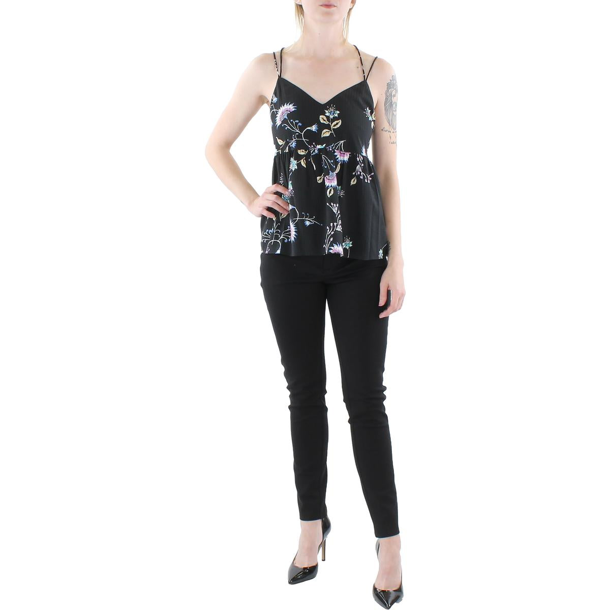 

Женский цветочный топ на тонких бретелях Rebecca Minkoff, черный