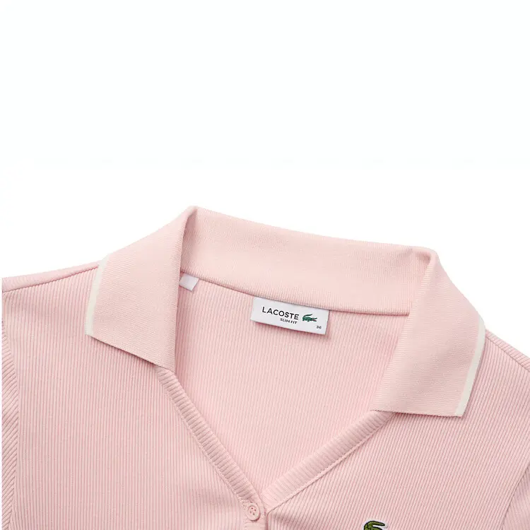 Футболка поло LACOSTE SS25 женская, розовая с белой отделкой — фото 3