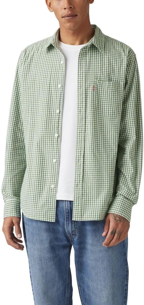 

Мужская классическая рубашка Levi's с одним карманом и длинным рукавом на пуговицах, (New) Weston Gingham Vineyard Green