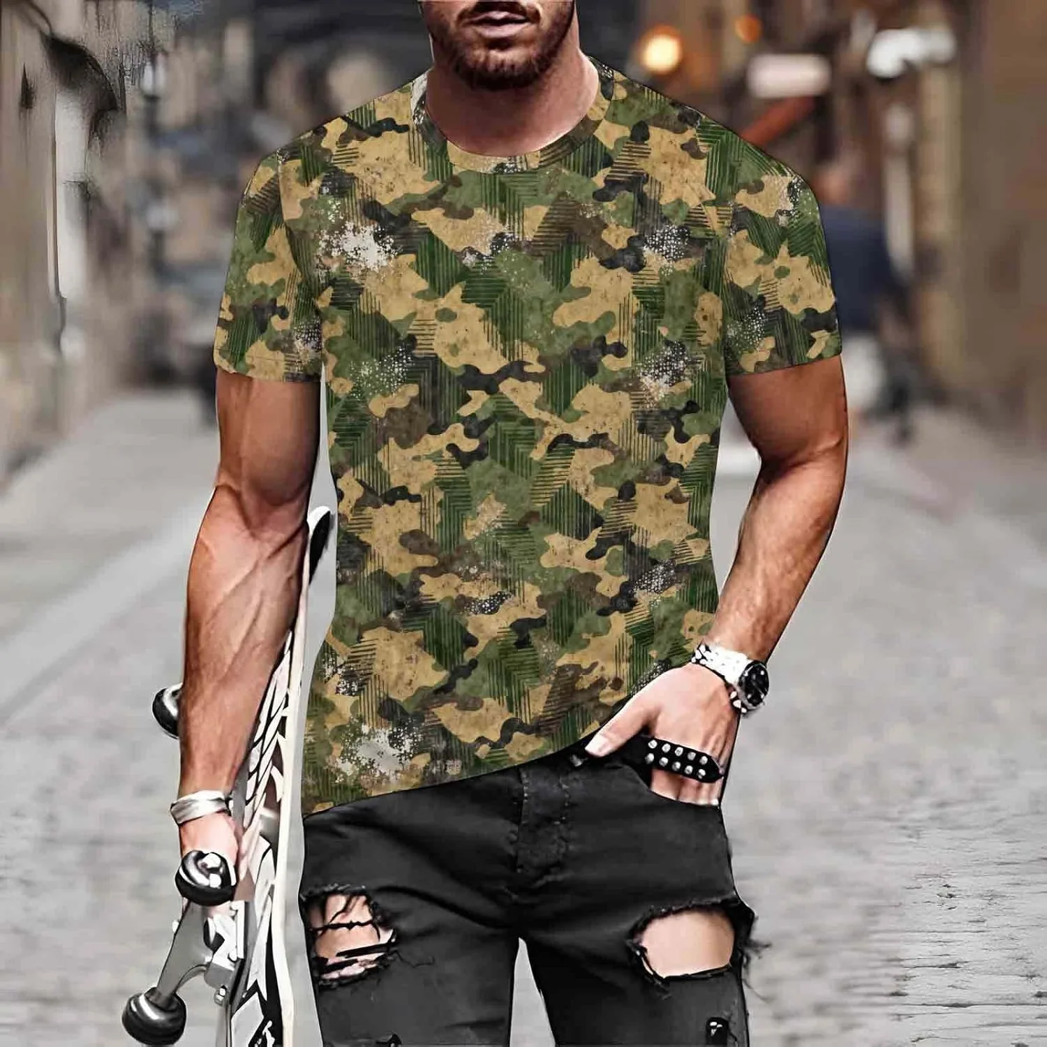 Футболка Camo для мужчин, лето 2026, короткий рукав, Crewneck — фото 3