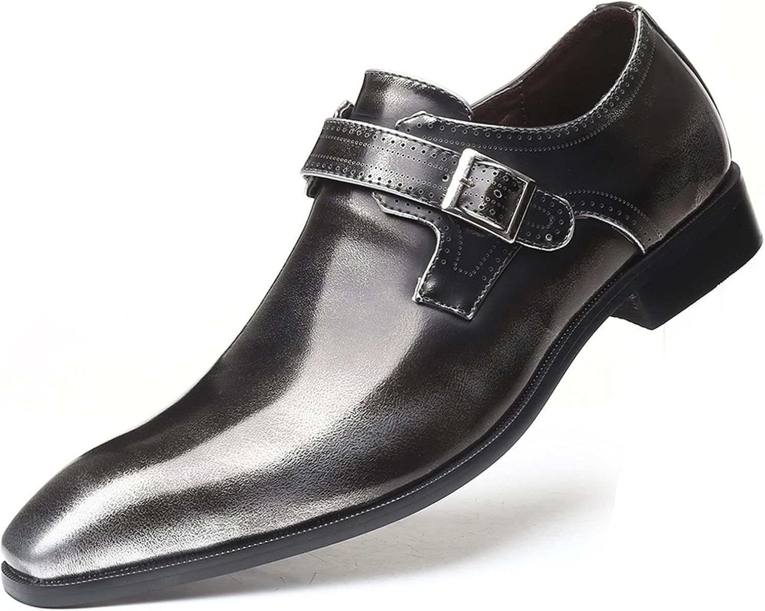 

Мужские туфли Battle Men Retro Oxford из искусственной кожи с пряжкой в стиле монк, заостренный носок, на каблуке, однотонные, формальные, серый