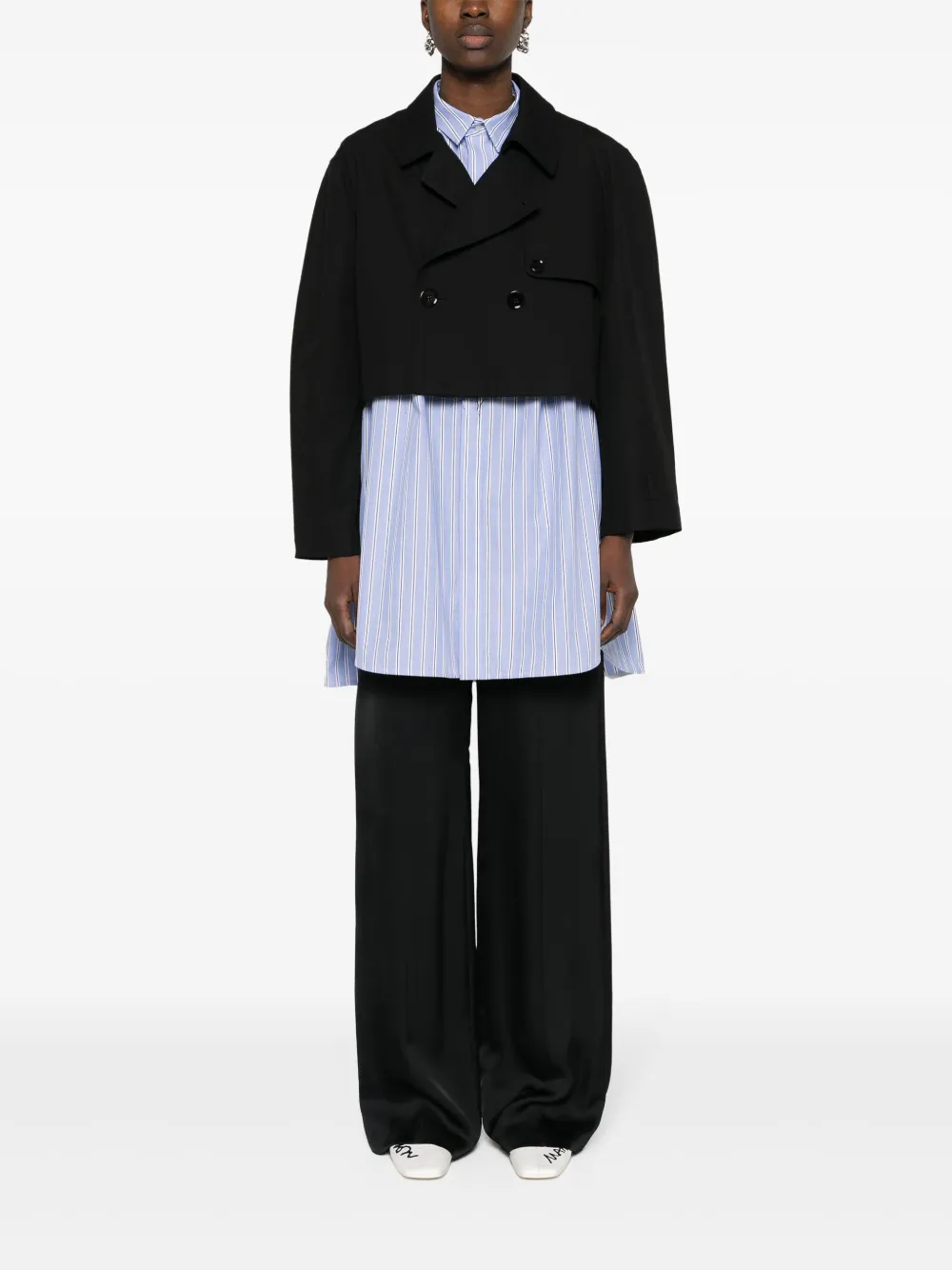 Укороченный двубортный жакет MM6 Maison Margiela, черный — фото 2