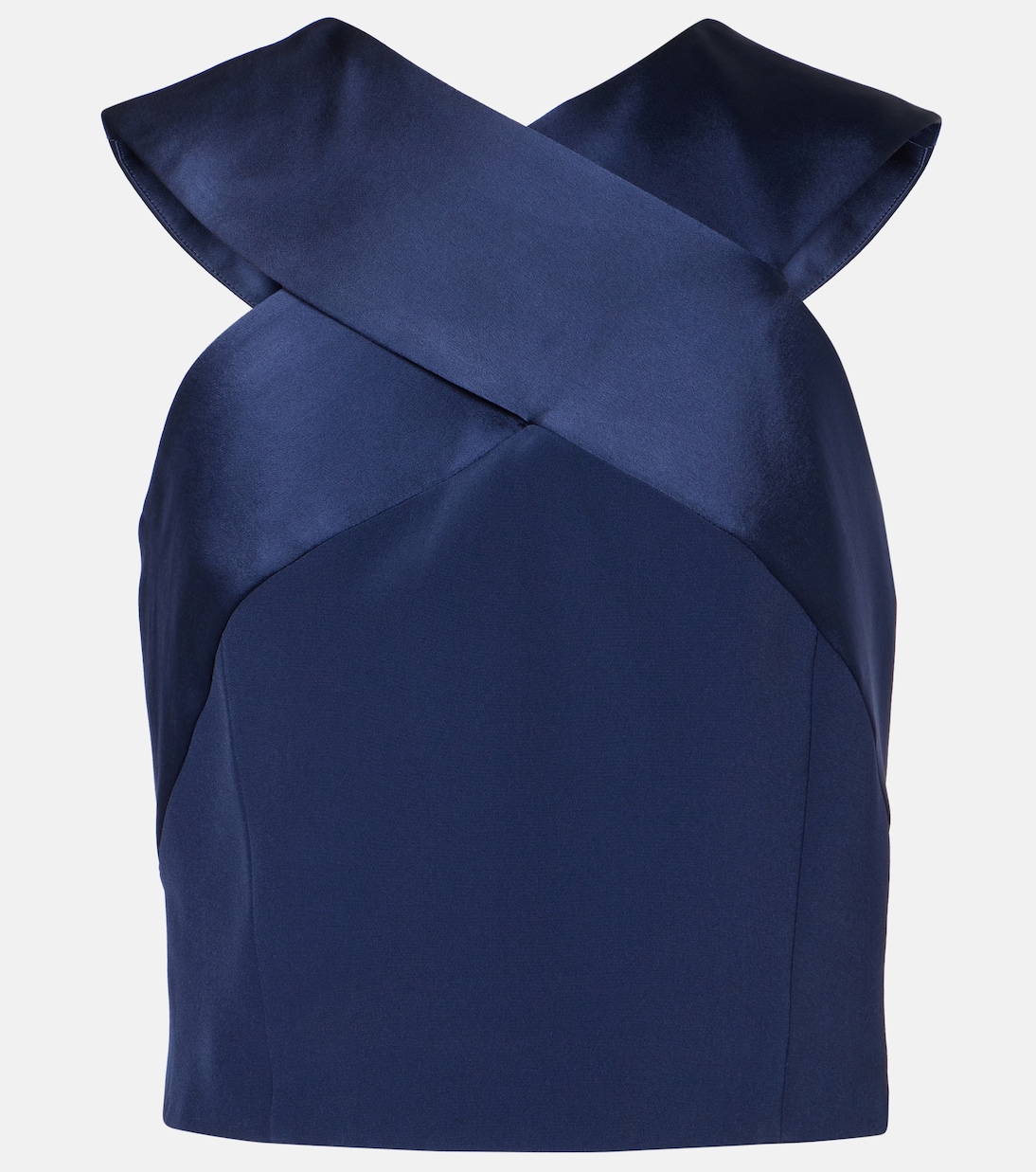 

Сатиновый креповый топ Balmain, Bleu Nuit
