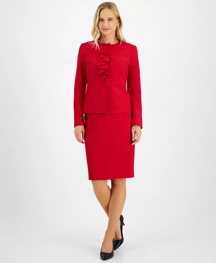 

Женский костюм с юбкой "Cascade Ruffle", Regular & Petite Le Suit, красный