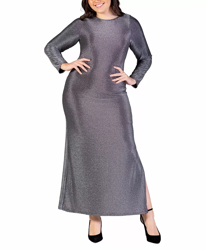 

Платье макси с длинными рукавами и блеском больших размеров 24seven Comfort Apparel, серебряный