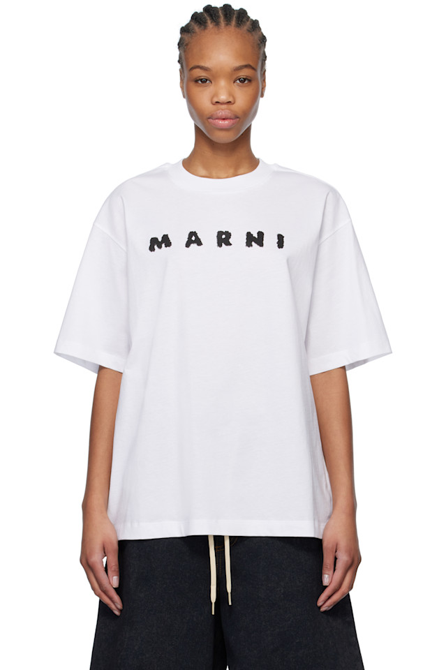 

Футболка с логотипом в стиле скетча Marni, белый