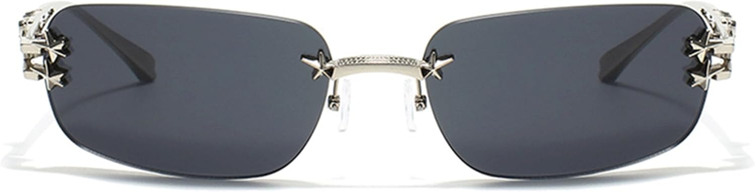 

Солнцезащитные очки Bullabulling прямоугольной формы в стиле Y2k для женщин, милые, без оправы, прозрачные, с тонированными линзами, модные очки в стиле 2000-х, с бантом, Black