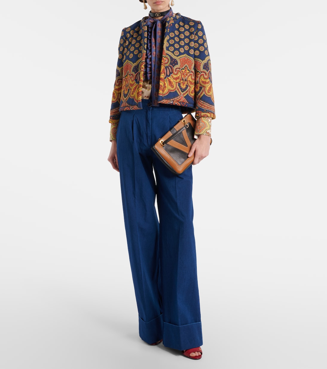 Джинсы с высокой посадкой и складками, широкие Valentino, Medium Blue Denim — фото 2