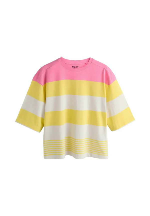 Свободная футболка свободного кроя с круглым вырезом и длиной до локтя. Next, Yellow/Pink Stripe — фото 3