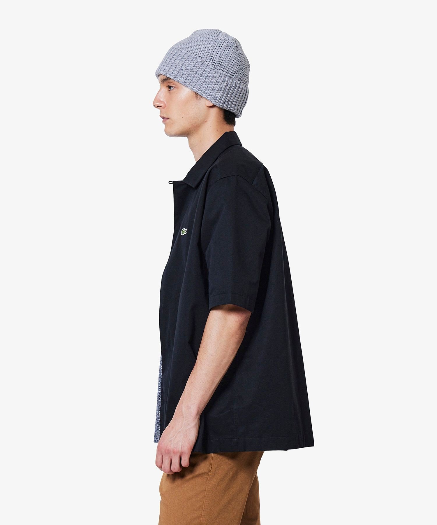 Рубашка с открытым воротником из смесовой шелковой ткани LACOSTE, Black — фото 3
