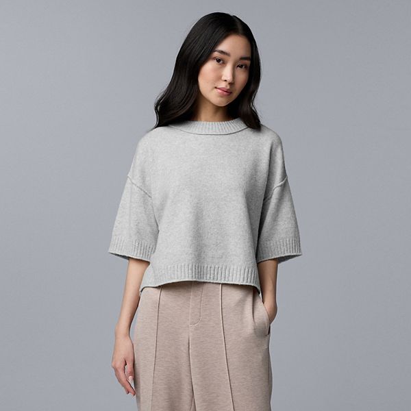 

Женский свитер с коротким рукавом из смесового кашемира Simply Vera Vera Wang, Light Gray Fox Heather