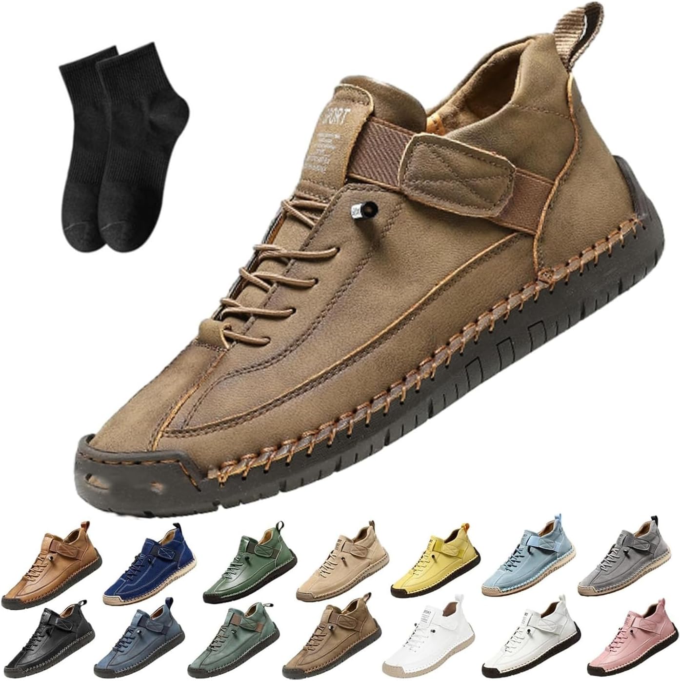 

Женские кожаные кроссовки, женская ручная работа кожаные ортопедические удобные туфли - поддержка свода стопы, регулируемые комфортные ортопедические туфли, мягкие удобные слипоны Noworfewer, коричневый