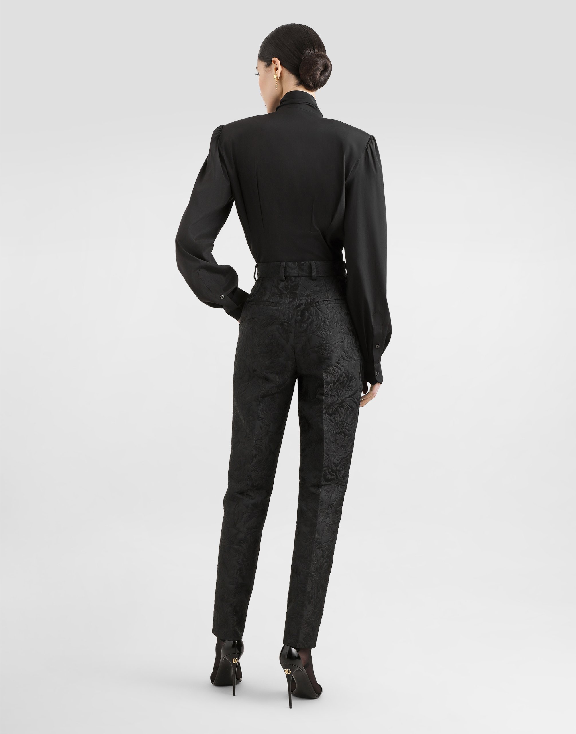 Брюки из парчи с мотивом пиона Dolce & Gabbana, черный — фото 3