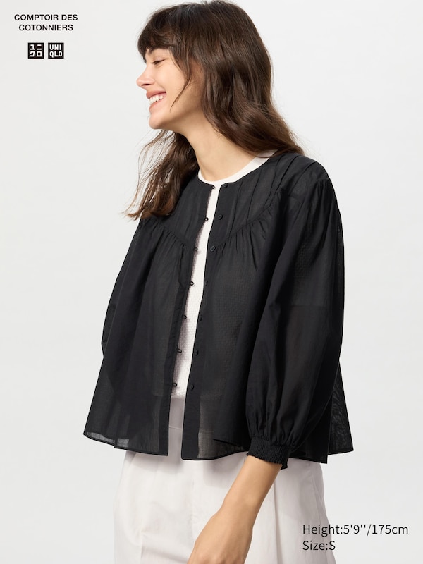 

Блузка из хлопковой ткани (рукав 3/4) Uniqlo, черный