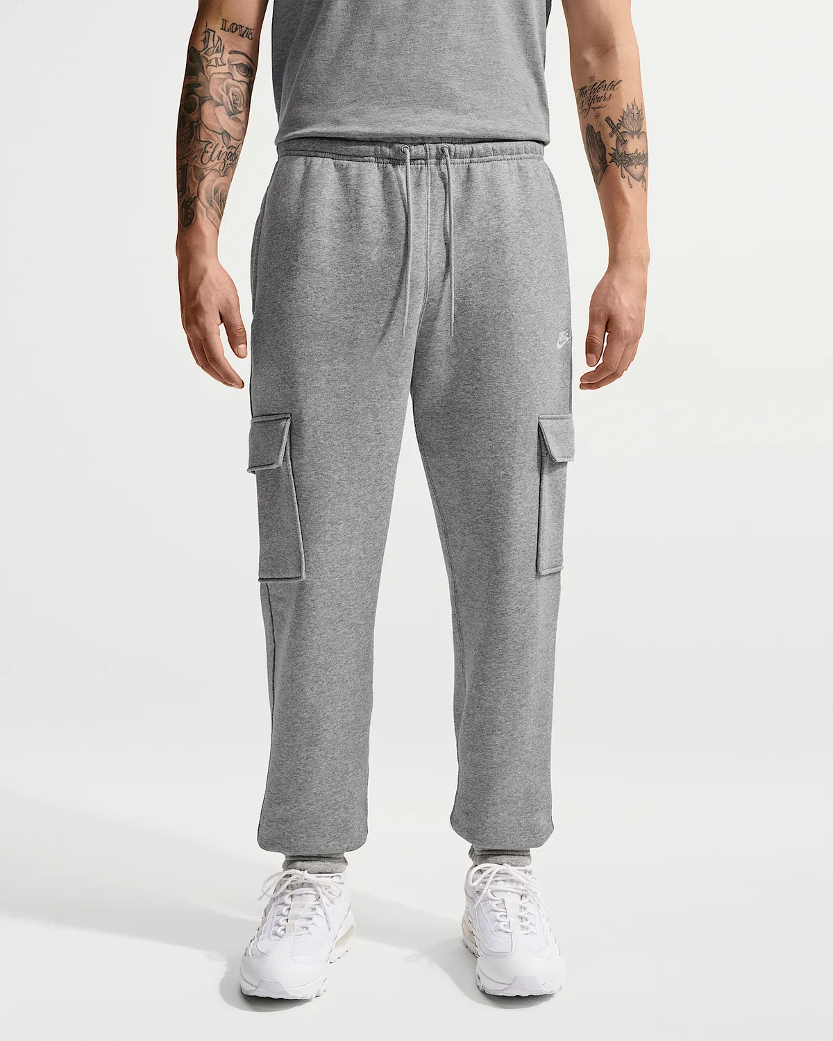 Мужские флисовые карго-штаны Nike Club, Dark Grey Heather/Light Smoke Grey/White — фото 2