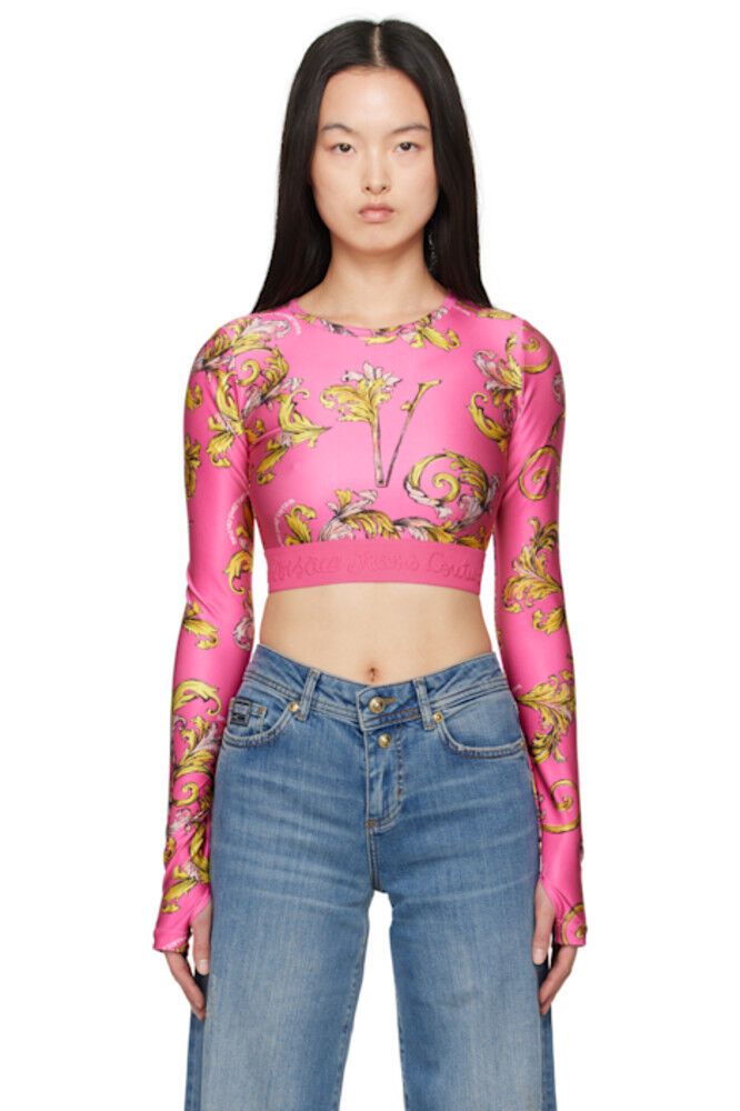 

Футболка укороченная розовая Outline Barocco Versace Jeans Couture