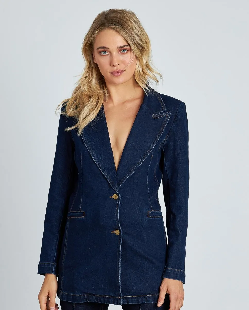 

Женский джинсовый пиджак с передними карманами Alma en Pena, темно-синий