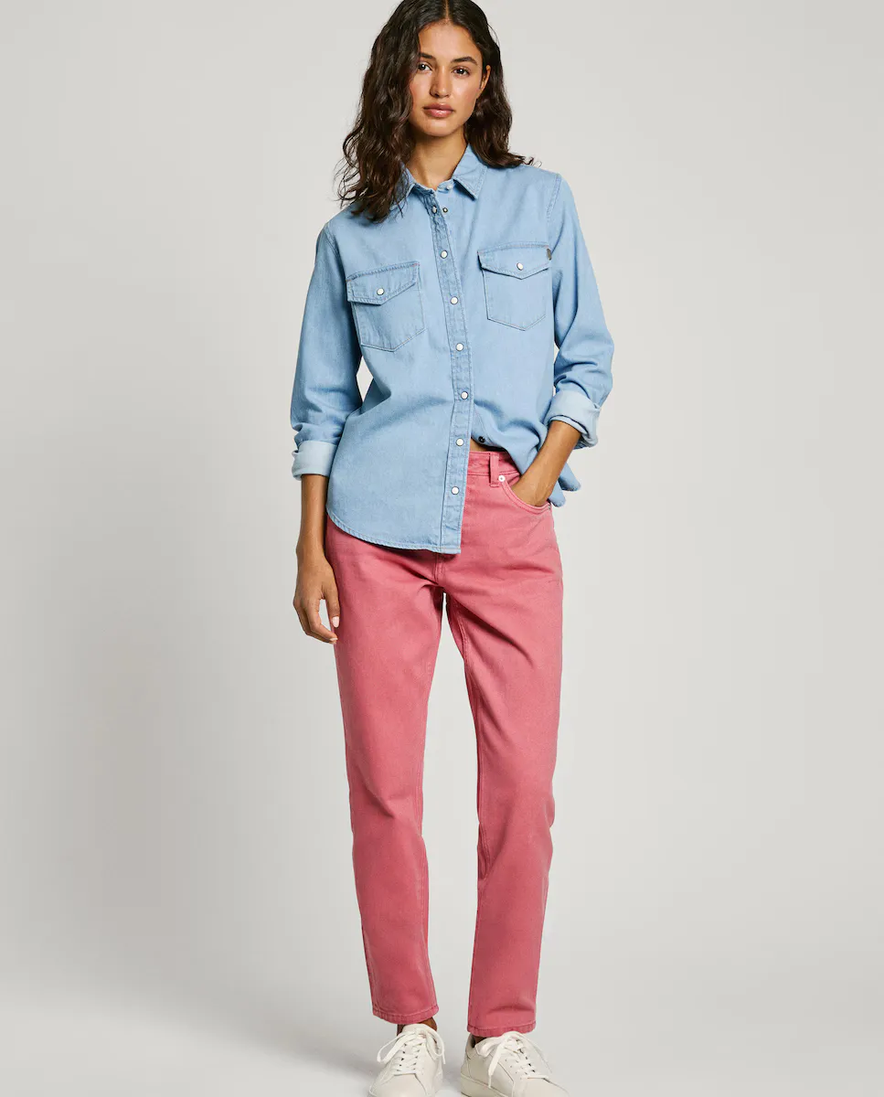 

Женская джинсовая рубашка с длинными рукавами и кнопками Pepe Jeans, светло-голубой