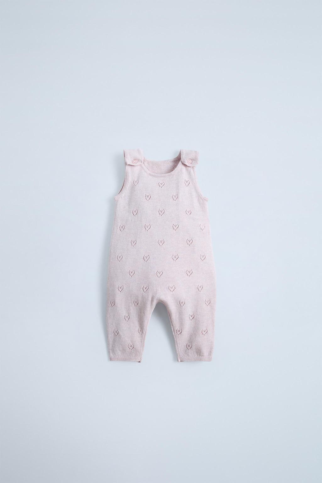 

Вязаный хлопковый комбинезон с шелковыми сердечками ZARA, цвет Pink marl
