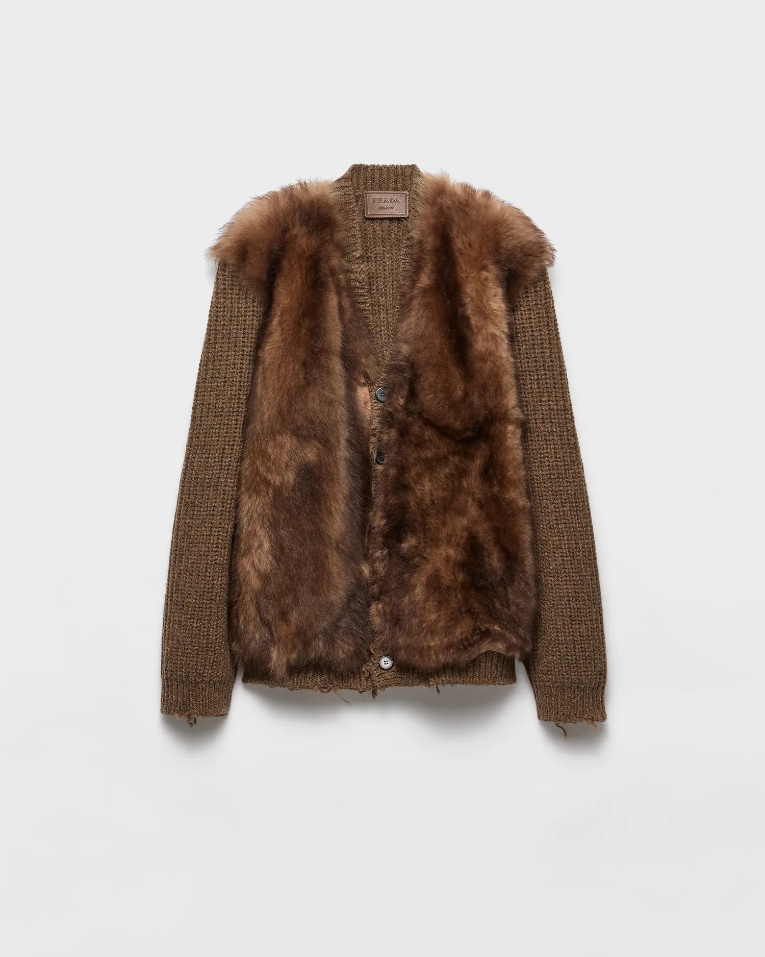 Кардиган из шерсти и овчины Prada, коричневый