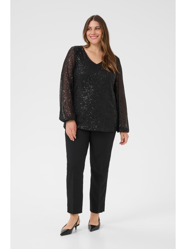 

KAFFE curve Блузка с длинными рукавами KClaila, стандартный крой, черный, темно-синий с хромированной отделкой