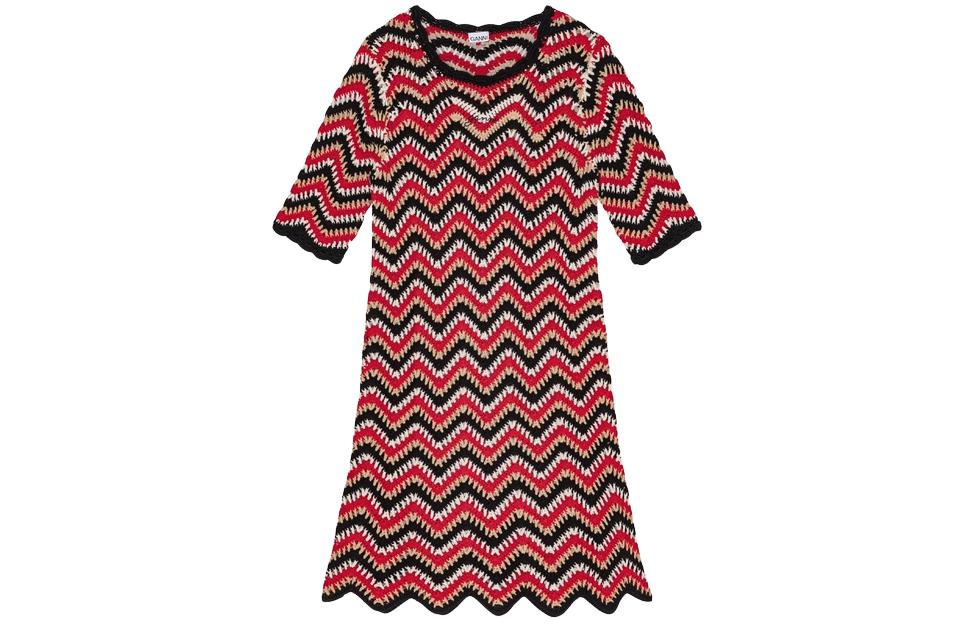 

Волнистое детализированное мини-платье с элементами вязания крючком GANNI, красный