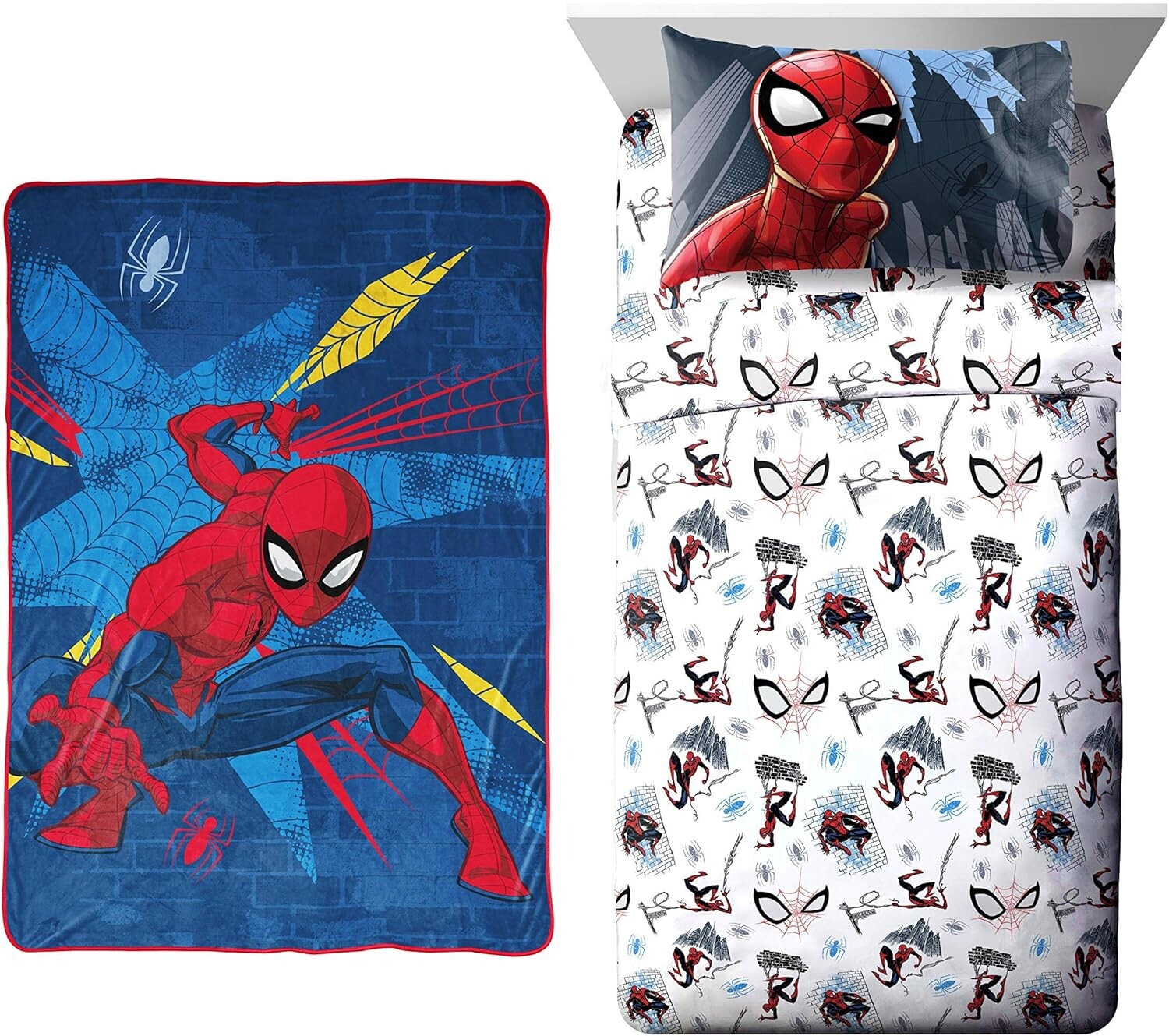 

Декоративное одеяло Jay Franco Marvel Spiderman Off The Wall, комплект из 4 предметов, включает в себя одеяло и комплект двух простыней