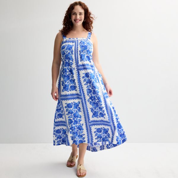 

Плюс сайз платье макси с защипами и топом Sonoma Goods For Life, цвет royal blue floral