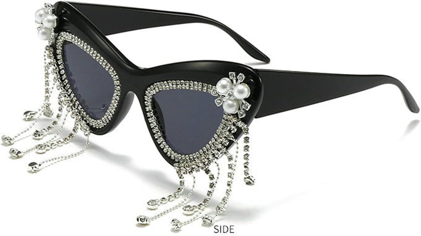 

Солнцезащитные очки с блестящими кисточками и стразами для женщин, очки «кошачий глаз», бриллиантовые украшения, праздничные солнцезащитные очки, защита от ультрафиолета UV400 helena, C1