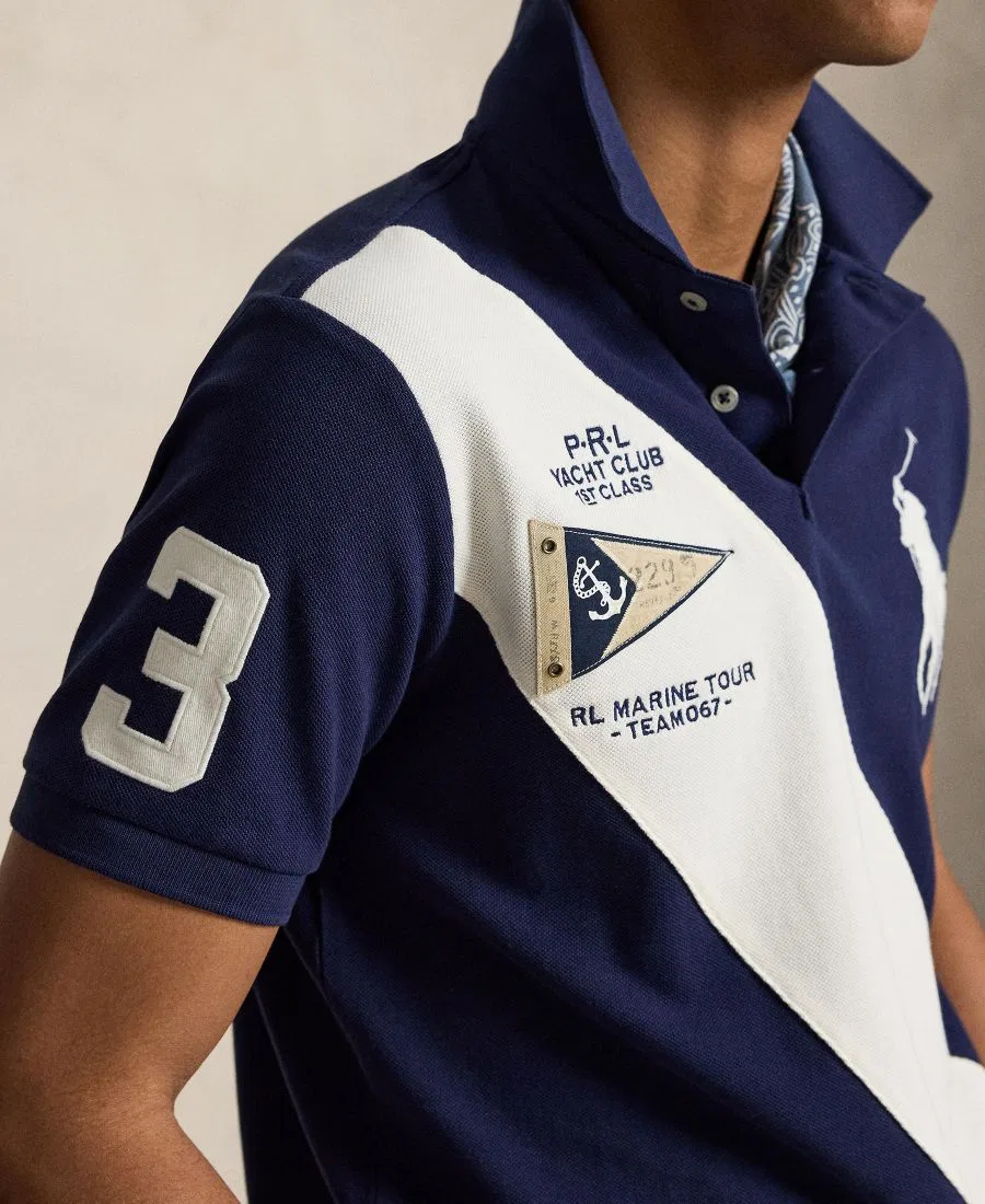 Мужская приталенная сетчатая рубашка-поло Big Pony Polo Ralph Lauren, темно-синий — фото 3