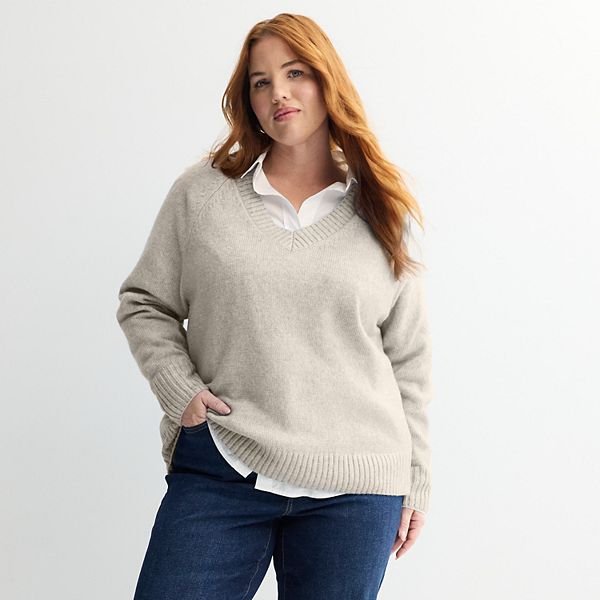 

Свитер с V-образным вырезом Plus size Sonoma Goods For Life, Sand Heather