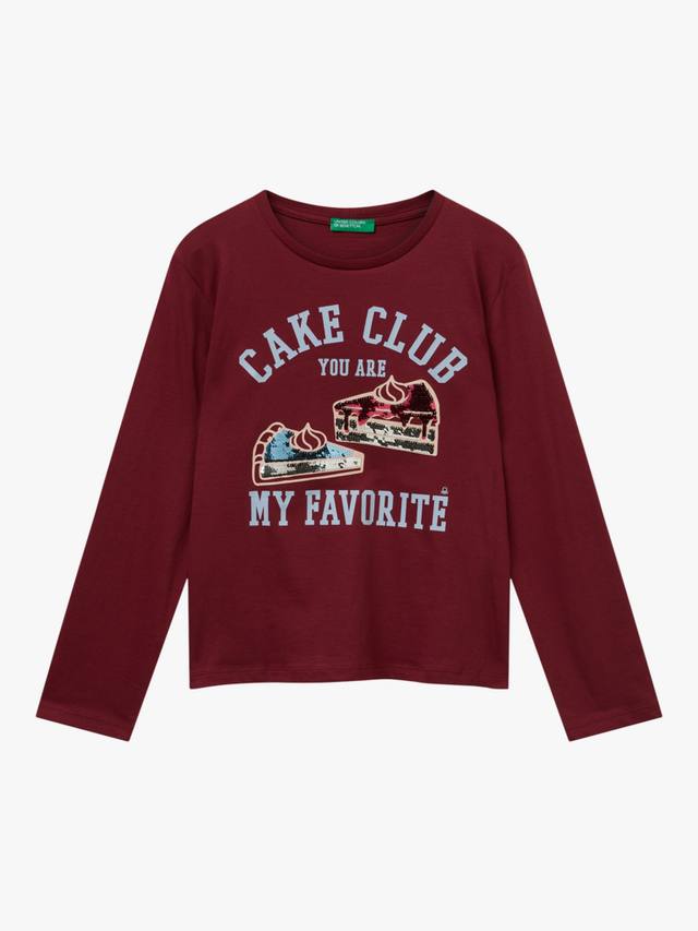 

Детская хлопковая футболка с длинным рукавом и принтом Benetton, Red