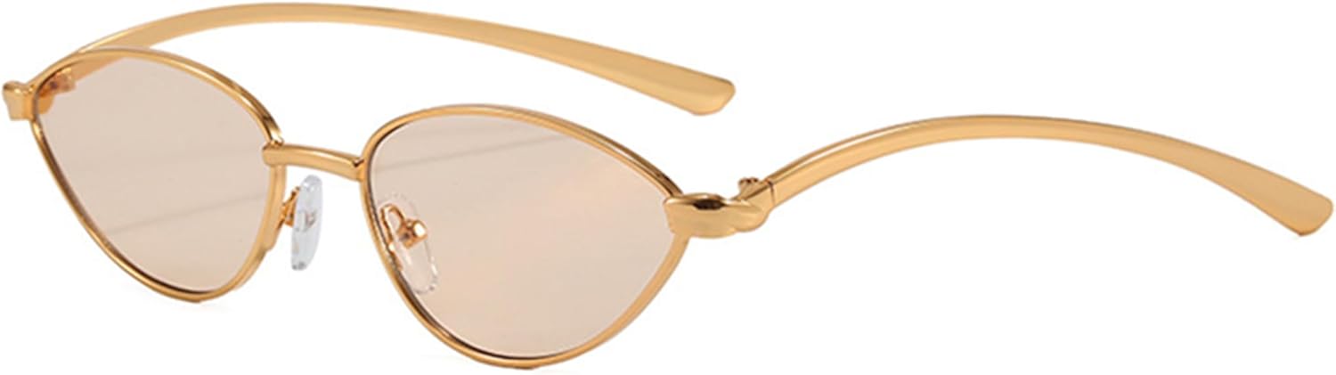 

Женские солнцезащитные очки Bullabulling Fashion Cat Eye с металлической оправой, защитой от УФ-излучения UV400, узкими линзами и модным дизайном цвета шампанского, Champagne