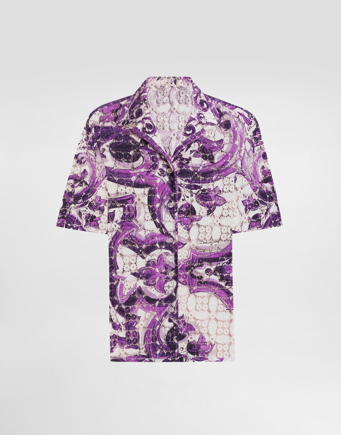 

Рубашка из кружевного гипюра с принтом майолика Dolce & Gabbana, мультиколор