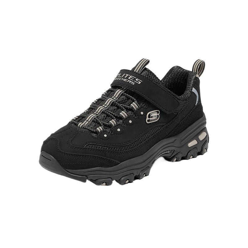 Нескользящие низкие детские кроссовки для повседневной носки Skechers Kids, черный/серебряный — фото 3