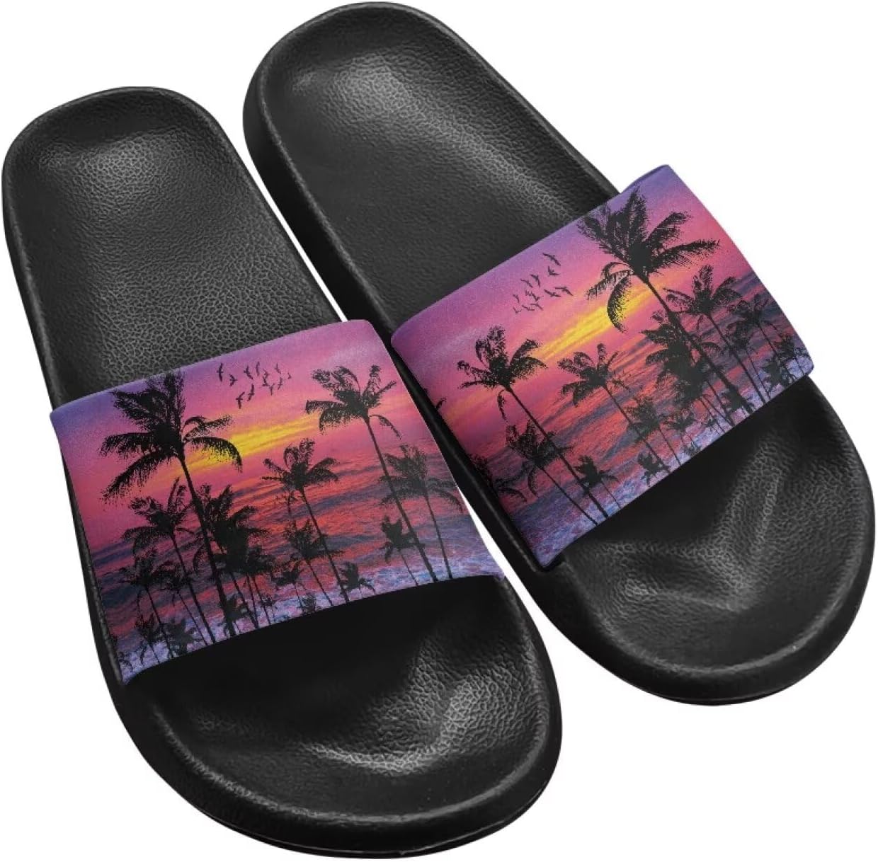 

Тапочки для женщин и мужчин, нескользящие, быстросохнущие, для душа, сандалии для ванной комнаты, плоские сандалии из ЭВА Hechitok, Palm Tree Sunset