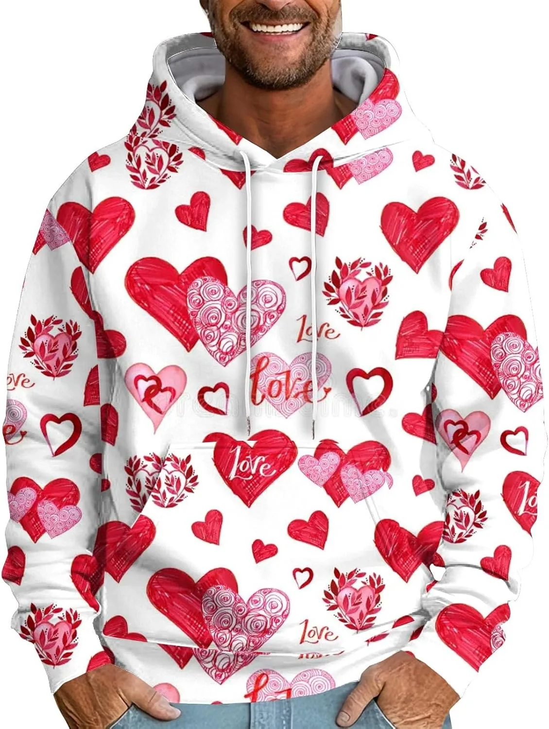 

Мужской худи с длинным рукавом и принтом в виде сердца THMENKHT