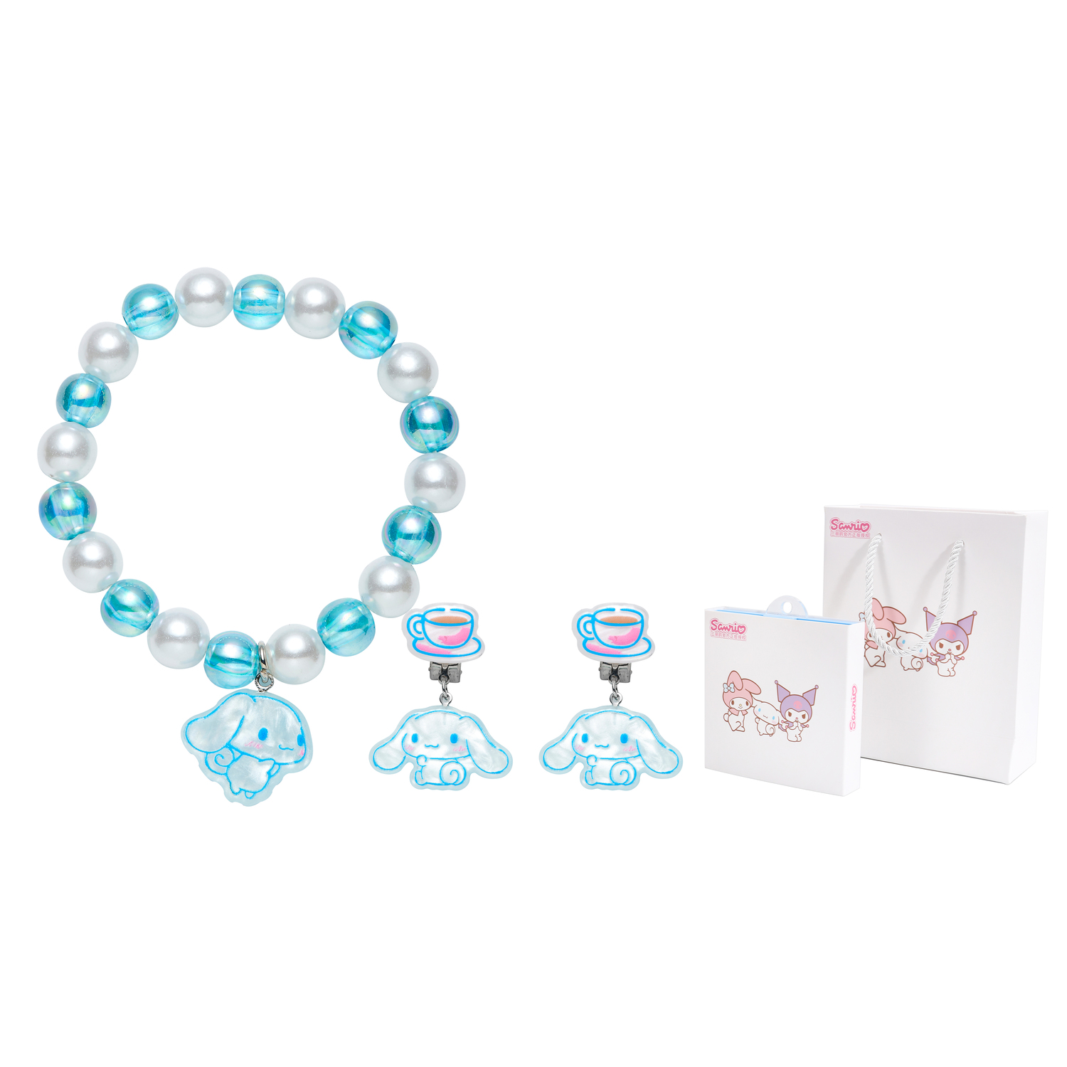 

Sanrio Cinnamoroll Tea Cup Blue Bead Beaded Bracelet Clip-on Earrings Two-Piece Set IP Merch