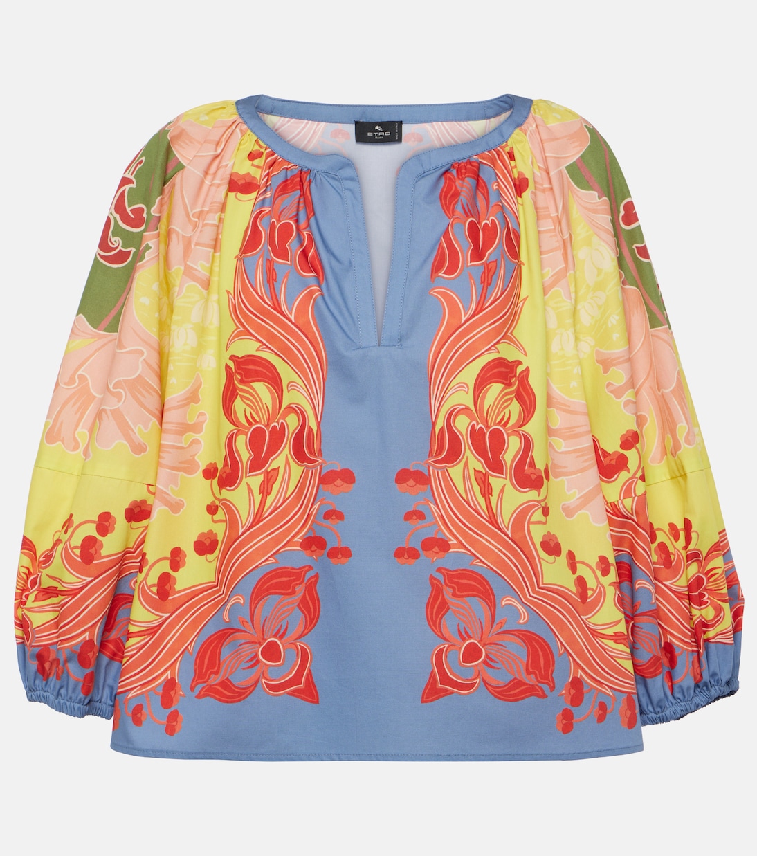 

Блузка из хлопка с принтом и рукавами-фонариками Etro, Print On Yellow Base