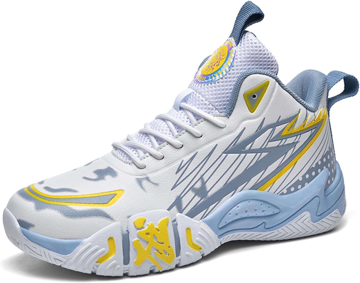 

Мужские кожаные баскетбольные кроссовки с круглым носком и шнуровкой, амортизацией, противоскользящие, удобные, высокие, подходят для кампуса, фитнеса и бега Qaoterod, белый