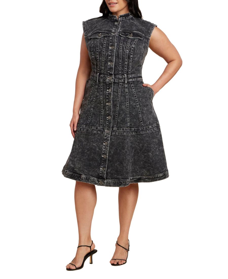 

Женское джинсовое платье приталенного силуэта с расклешенной юбкой ELOQUII, Grey black wash