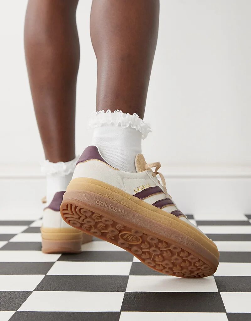 Кроссовки Gazelle Bold кремового и бордового цвета adidas Originals — фото 3