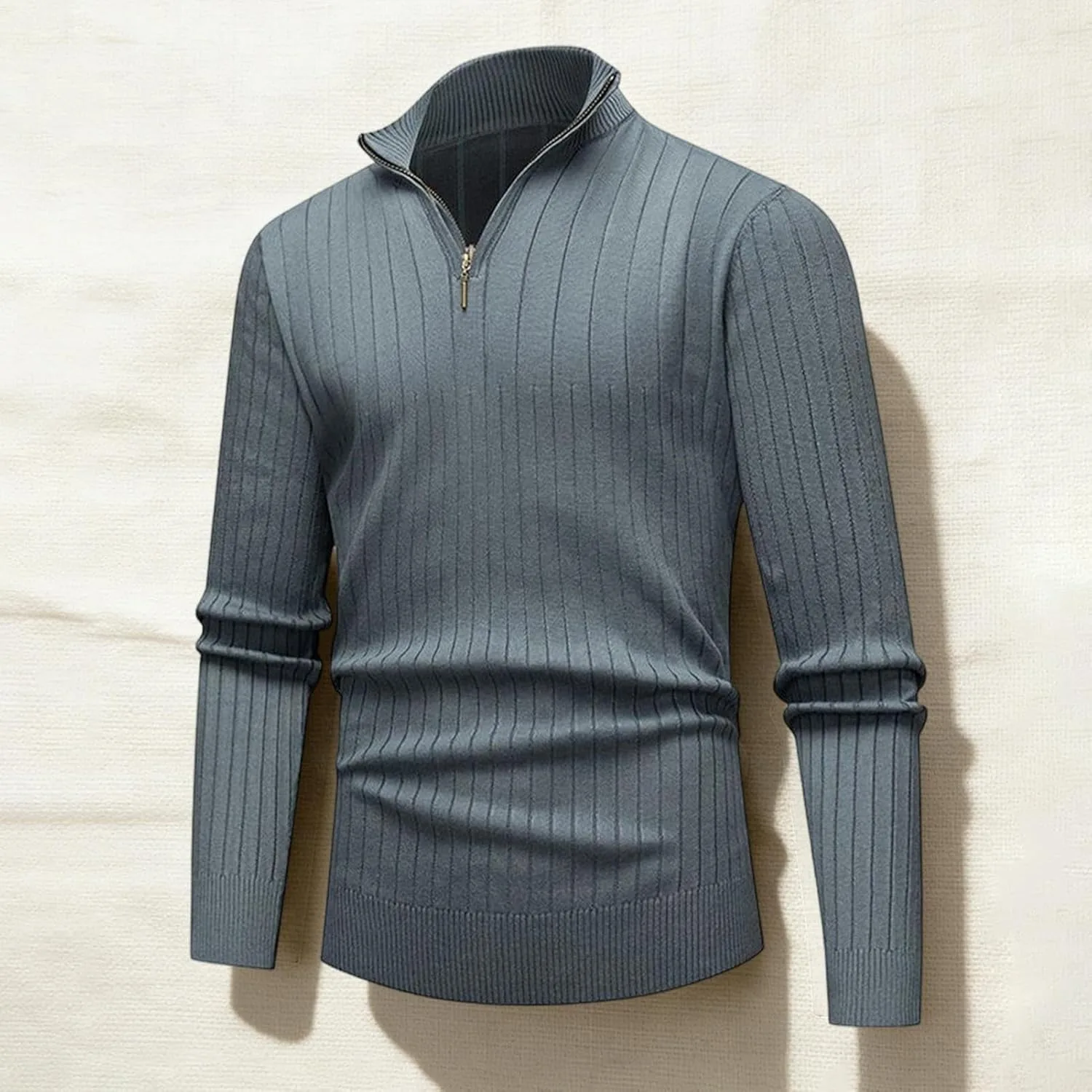 Мужской свитер с четвертью молнии | Mock Neck, Ribbed, Fashion Slim Fit — фото 2