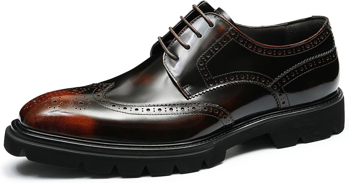 

Мужские туфли Santimon Oxfords из натуральной кожи, формальные дерби с крылышками и брогированием, модные деловые и повседневные туфли, смокинговые, свадебные, удобные туфли для выпускного для мужчин, Coffee