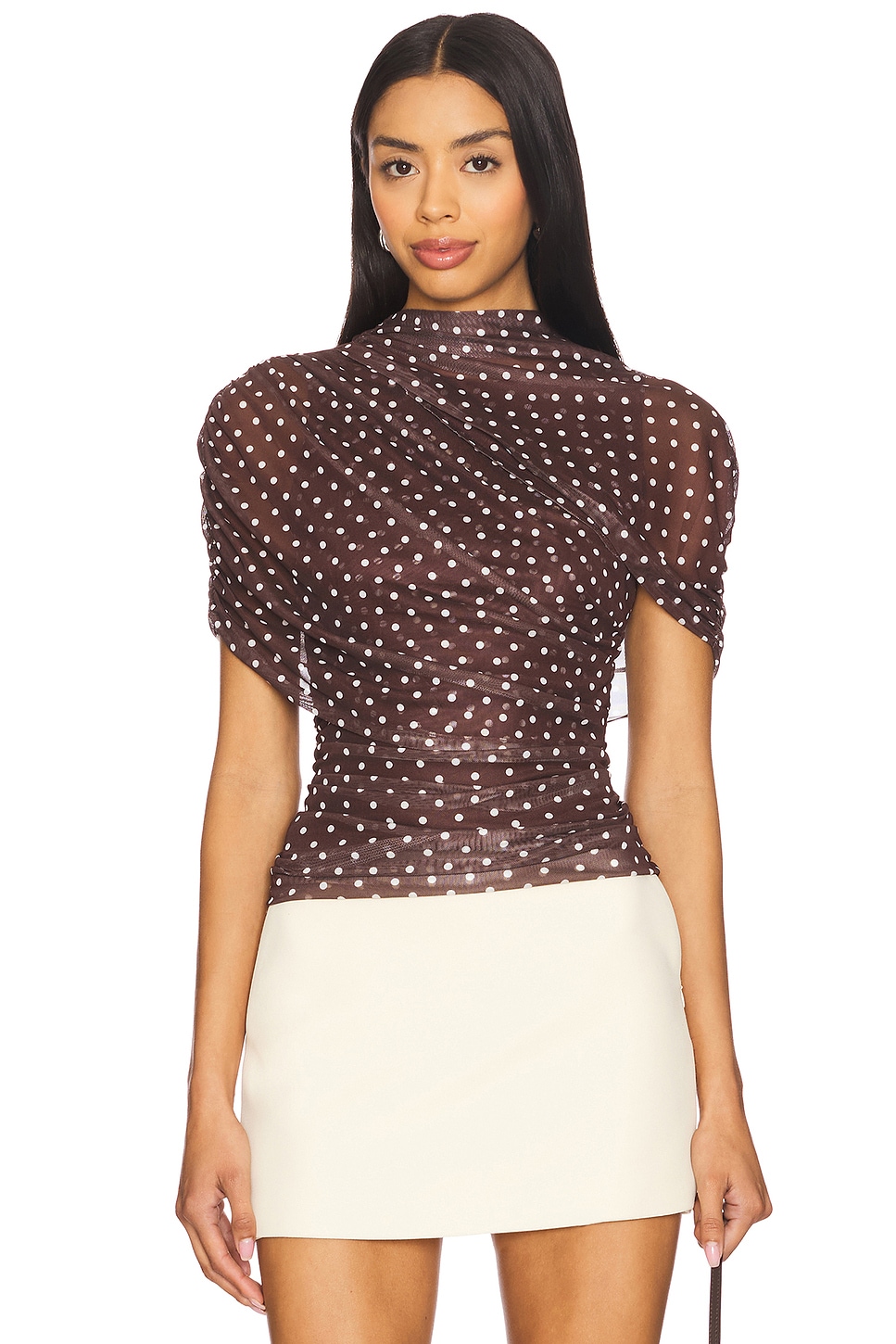 

X revolve evianna top Amanda Uprichard, chocolate brown polka dot